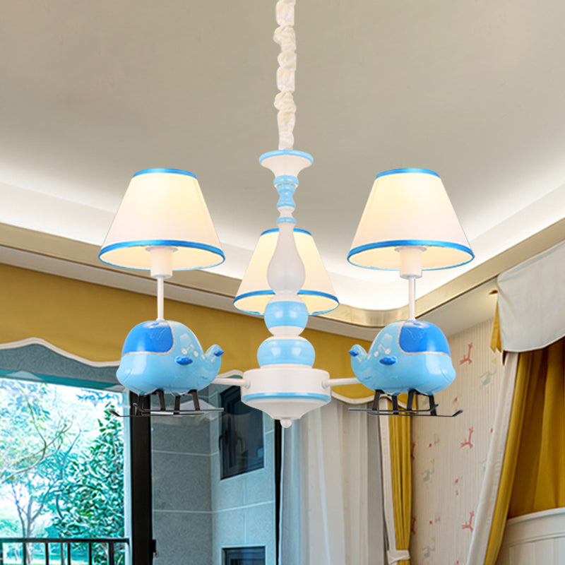 Cartoon Aircraft Chandelier Light Fixture Resin 3/5 Lights Child Room Ceiling Lamp with Cone White Fabric Shade in Blue 3 Blue Clearhalo 'Ceiling Lights' 'Chandeliers' Lighting' options 917961_48c979ce-0fb7-4269-89a6-faeb7fffccaa