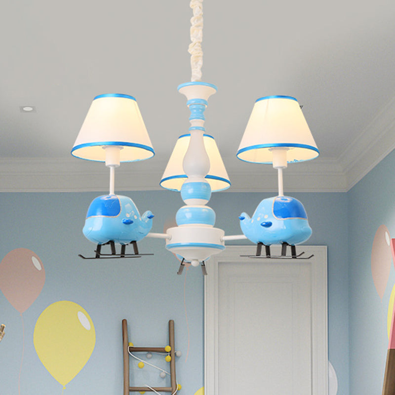 Cartoon Aircraft Chandelier Light Fixture Resin 3/5 Lights Child Room Ceiling Lamp with Cone White Fabric Shade in Blue Clearhalo 'Ceiling Lights' 'Chandeliers' Lighting' options 917962