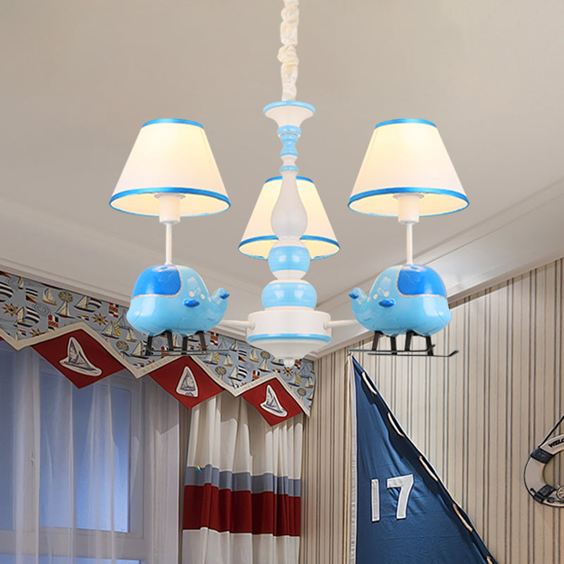 Cartoon Aircraft Chandelier Light Fixture Resin 3/5 Lights Child Room Ceiling Lamp with Cone White Fabric Shade in Blue Clearhalo 'Ceiling Lights' 'Chandeliers' Lighting' options 917963