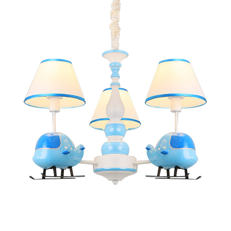 Cartoon Aircraft Chandelier Light Fixture Resin 3/5 Lights Child Room Ceiling Lamp with Cone White Fabric Shade in Blue Clearhalo 'Ceiling Lights' 'Chandeliers' Lighting' options 917964