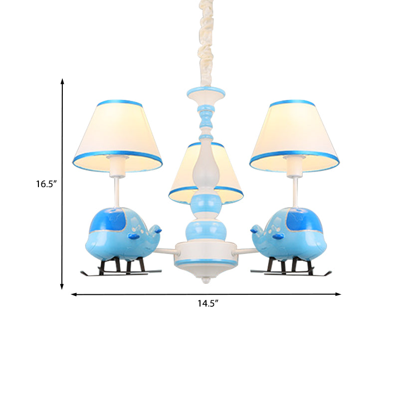 Cartoon Aircraft Chandelier Light Fixture Resin 3/5 Lights Child Room Ceiling Lamp with Cone White Fabric Shade in Blue Clearhalo 'Ceiling Lights' 'Chandeliers' Lighting' options 917965