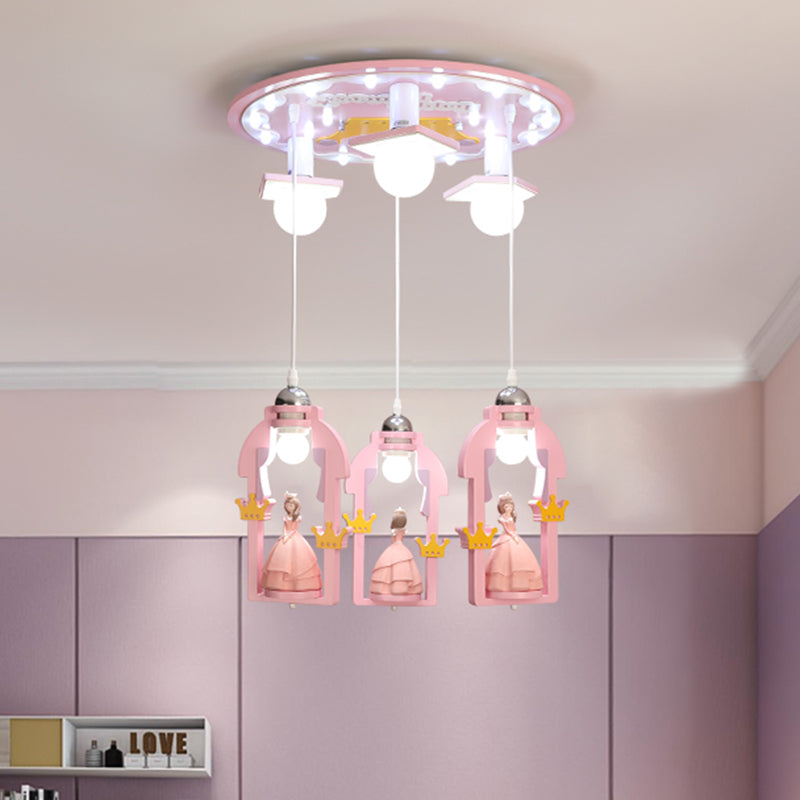 Resin Princess-Like Multi Ceiling Light Cartoon 7 Lights Pink Finish Hanging Pendant Lamp Pink Clearhalo 'Ceiling Lights' 'Pendant Lights' 'Pendants' Lighting' 917999_4a44c352-f7d5-4488-b59b-9de9a9427cb9