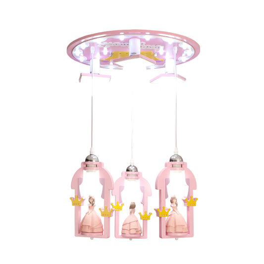 Resin Princess-Like Multi Ceiling Light Cartoon 7 Lights Pink Finish Hanging Pendant Lamp Clearhalo 'Ceiling Lights' 'Pendant Lights' 'Pendants' Lighting' 918001