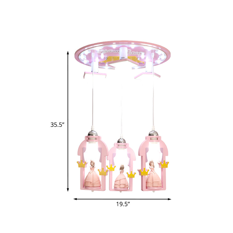 Resin Princess-Like Multi Ceiling Light Cartoon 7 Lights Pink Finish Hanging Pendant Lamp Clearhalo 'Ceiling Lights' 'Pendant Lights' 'Pendants' Lighting' 918002