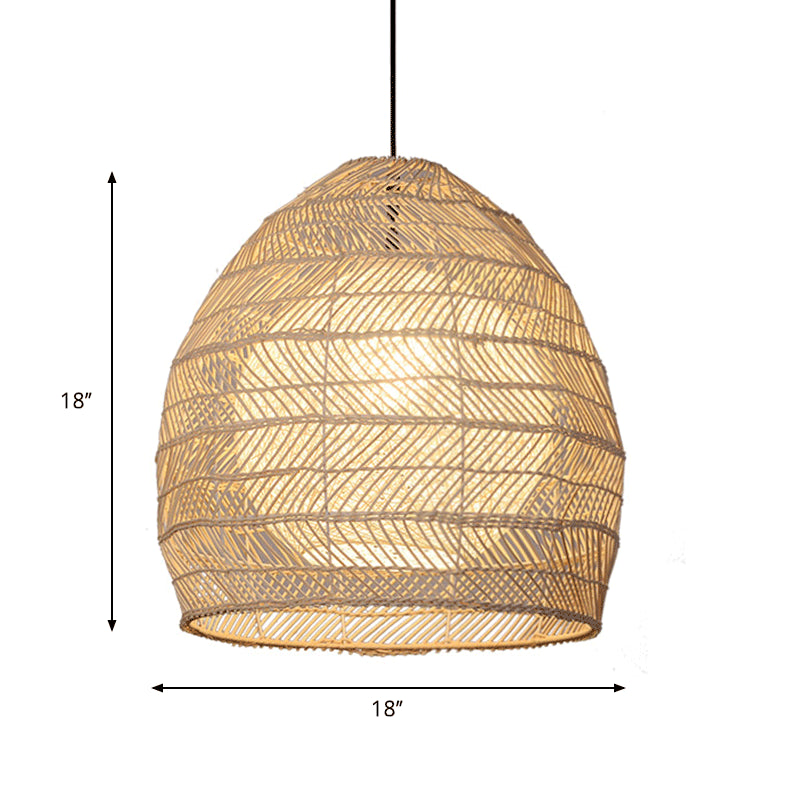 Bell Suspension Lighting Traditional Rattan 1 Bulb Wood Hanging Ceiling Light for Guesthouse Clearhalo 'Ceiling Lights' 'Pendant Lights' 'Pendants' Lighting' 918040