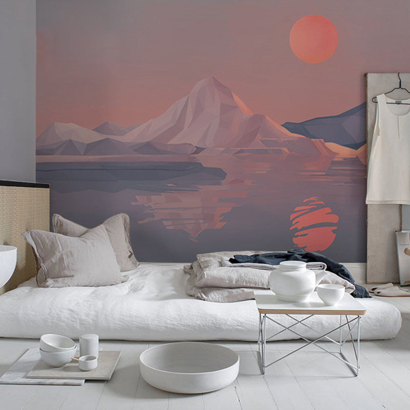 Textured Giant Wall Murals Light Color Full Sun and Iceberg Wall Decor, Made to Measure Orange Red Clearhalo 'Wall Decor' 'Wall Mural' 918041