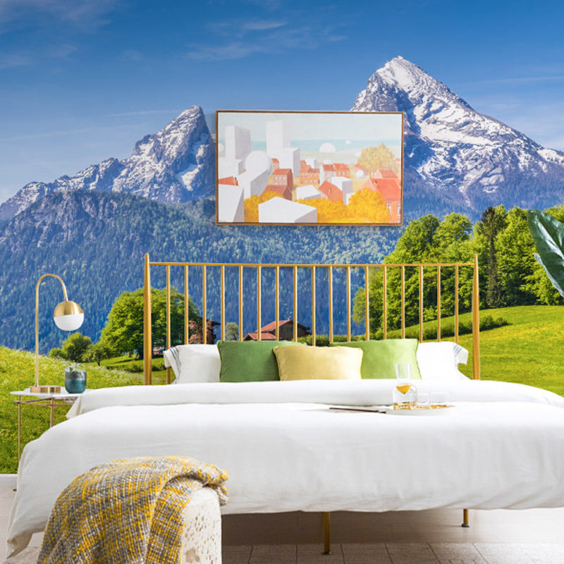 Fresh Giant Murals with Blue and Green Icy Mountain and Meadow Wall Decor Clearhalo 'Wall Decor' 'Wall Mural' 918053