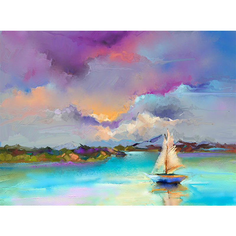 Water-Resistant Wall Murals Beacon and Sailing Boat Custom Contemporary Wall Covering for Home Decor Clearhalo 'Wall Decor' 'Wall Mural' 918059