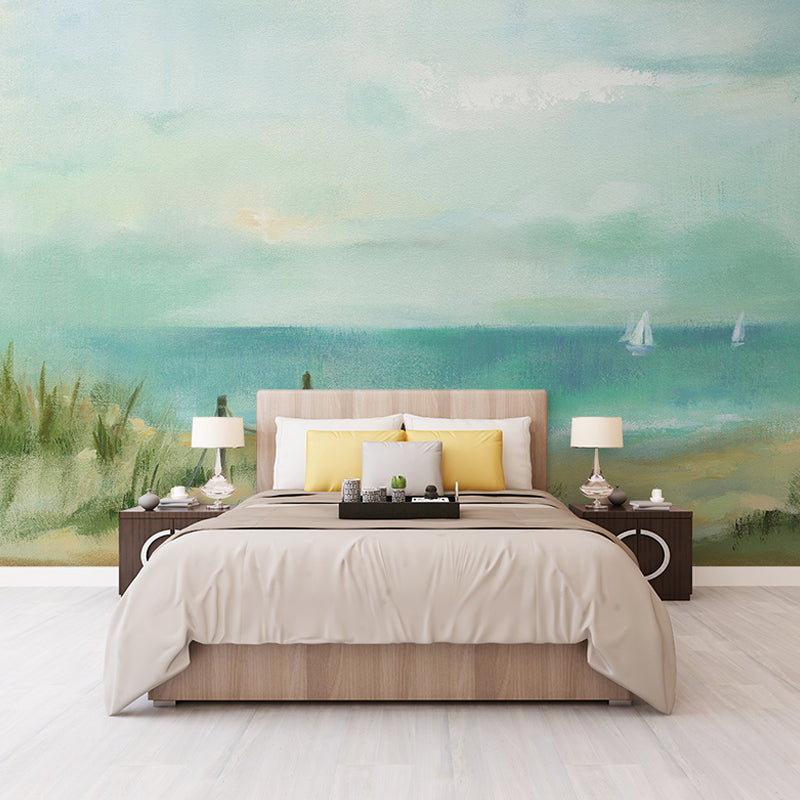 Cool Wall Murals for Guest Room, Pastel Color Beach and Sea, Customized Size Available Clearhalo 'Wall Decor' 'Wall Mural' 918067