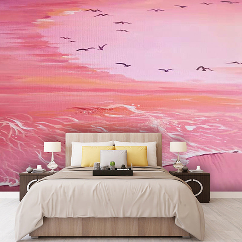 Romantic Mural Wallpaper for Girls' Bedroom, Beach and Sea, Made to Measure Clearhalo 'Wall Decor' 'Wall Mural' 918093