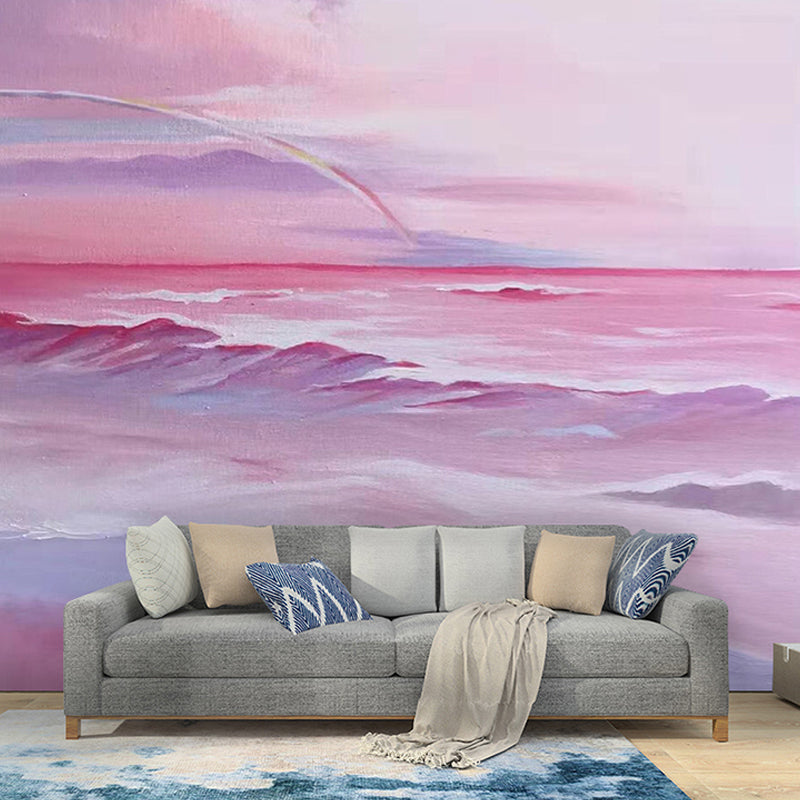 Fluttering Pink Seashore Wall Murals for Girls, Non-Woven Fabric Clearhalo 'Wall Decor' 'Wall Mural' 918097