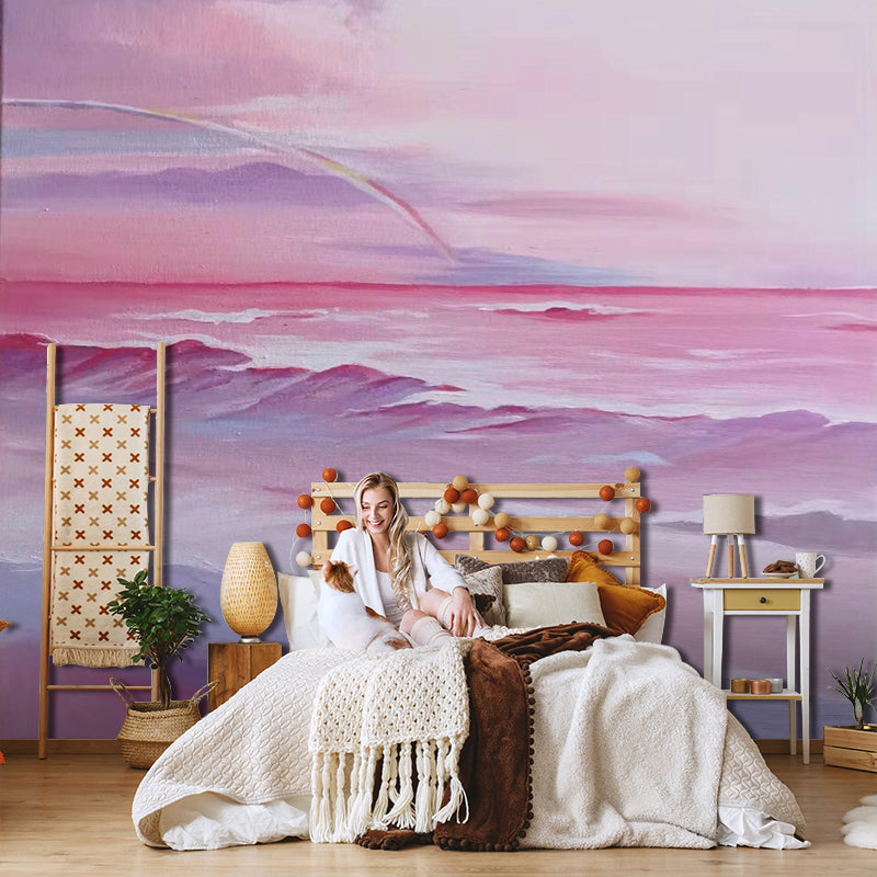 Fluttering Pink Seashore Wall Murals for Girls, Non-Woven Fabric Clearhalo 'Wall Decor' 'Wall Mural' 918098