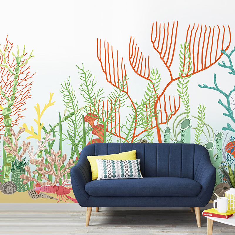 Floral Design and Branch Mural Wallpaper Scandinavian Natural Wall Covering for Living Room Green-Red Clearhalo 'Wall Decor' 'Wall Mural' 918101