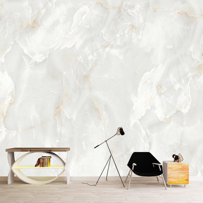 Contemporary Marble Wall Covering in Yellow and White Bedroom Mural Wallpaper, Custom-Printed Yellow-White Clearhalo 'Wall Decor' 'Wall Mural' 918132