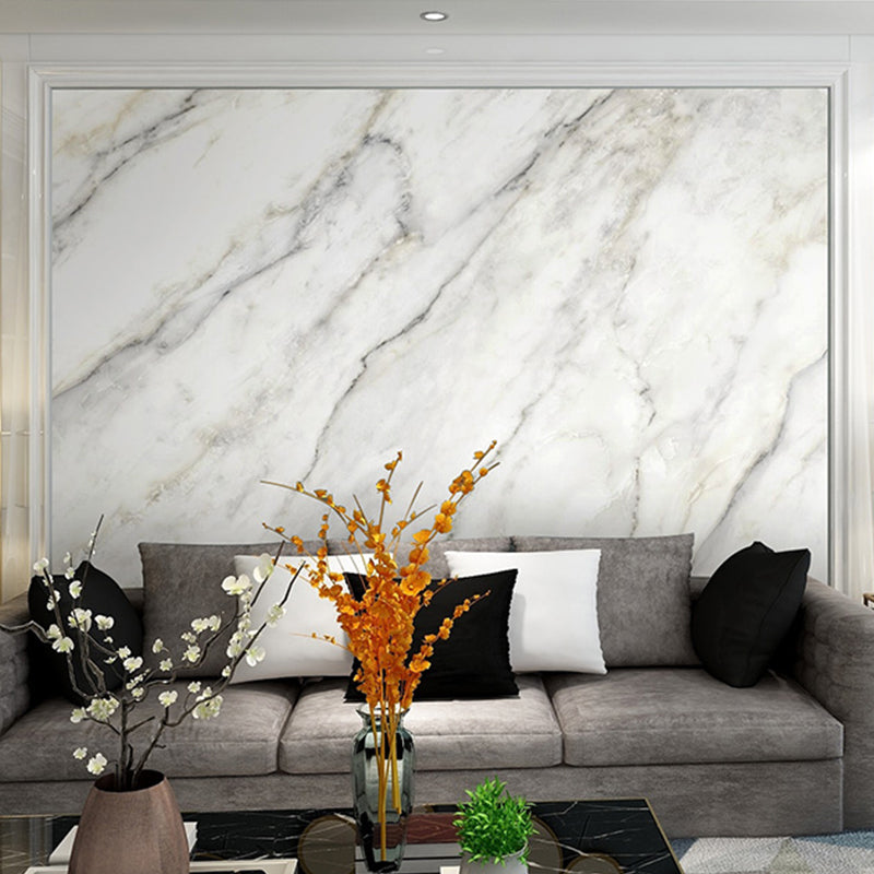 Giant Marble Wall Art for Accent Wall Simple Texture Wall Mural in Grey and White, Stain-Resistant Clearhalo 'Wall Decor' 'Wall Mural' 918163