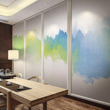 Extra Large Illustration Minimalist Mural with Watercolors of Mountain, Green and Blue Clearhalo 'Wall Decor' 'Wall Mural' 918179