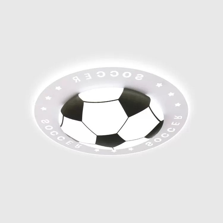 Flat Football Boys Bedroom Flush Ceiling Light Acrylic Sport Style Ceiling Lamp in Black and White Clearhalo 'Ceiling Lights' 'Close To Ceiling Lights' 'Close to ceiling' 'Flush mount' Lighting' 91829