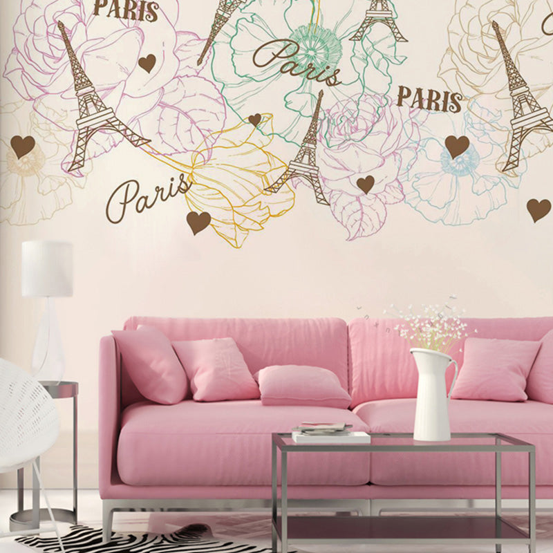 Romantic Mural Wallpaper for Living Room, Pastel Turquoise Gardenia and Branch, Personalized Size Available Clearhalo 'Wall Decor' 'Wall Mural' 918334