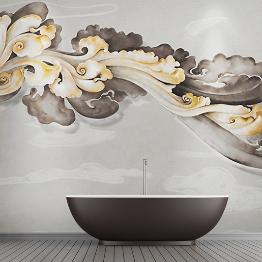 Giant Wall Mural Traditional Classic Cloud Wall Covering in Yellow and Grey Clearhalo 'Wall Decor' 'Wall Mural' 918402