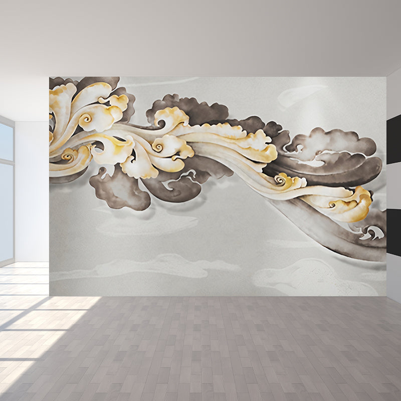 Giant Wall Mural Traditional Classic Cloud Wall Covering in Yellow and Grey Clearhalo 'Wall Decor' 'Wall Mural' 918404