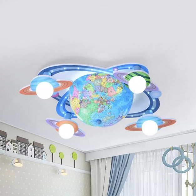 Wood Globe Ceiling Mount Light Four Heads Modern Ceiling Fixture in Blue for Baby Bedroom Blue Clearhalo 'Ceiling Lights' 'Close To Ceiling Lights' 'Close to ceiling' 'Flush mount' Lighting' 91841