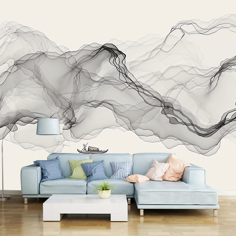 Irked Smoke Mural Wallpaper Black Chinese Traditional Wall Decor for Guest Room Clearhalo 'Wall Decor' 'Wall Mural' 918510