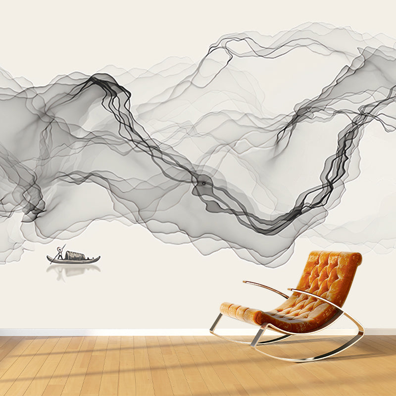 Irked Smoke Mural Wallpaper Black Chinese Traditional Wall Decor for Guest Room Clearhalo 'Wall Decor' 'Wall Mural' 918512