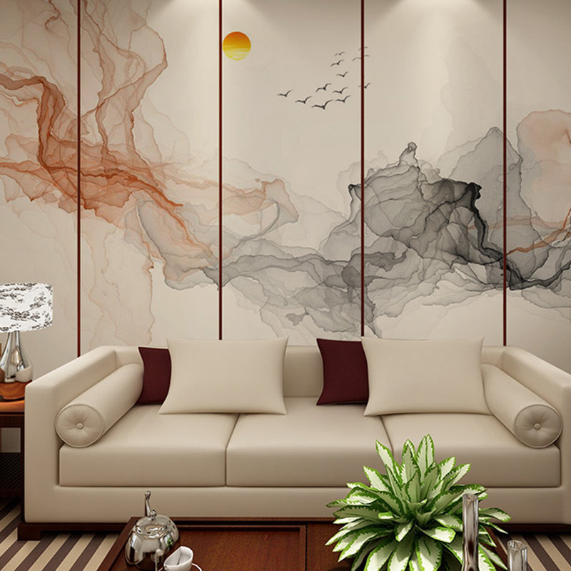 Extra Large Wall Mural for Living Room Swirled Smoke and Flying Bird Wall Art in Brown and Black, Stain-Resistant Brown-Black Clearhalo 'Wall Decor' 'Wall Mural' 918533