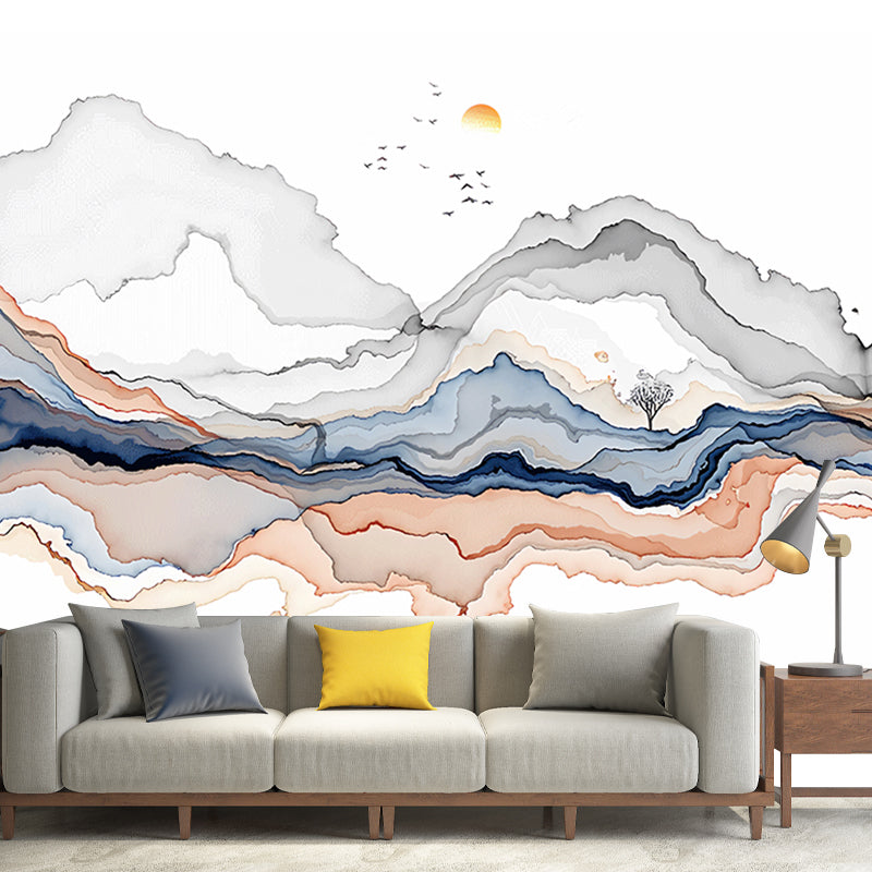 Water-Resistant Non-Woven Mural Classic Mountain and Bird Wall Art for Bedroom Clearhalo 'Wall Decor' 'Wall Mural' 918601