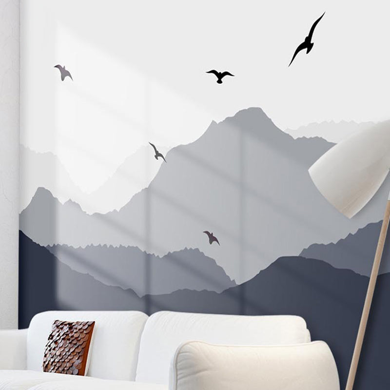 Traditional Grey Wild Bird Mural Extra Large Wall Art for Home Decor, Custom-Printed Grey Clearhalo 'Wall Decor' 'Wall Mural' 918661