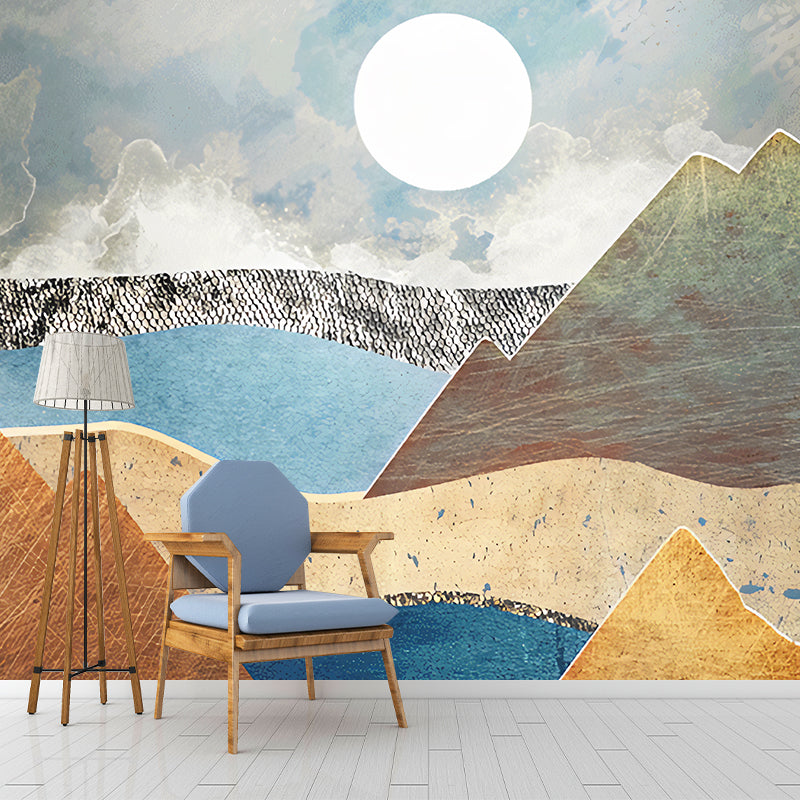 Full Nostalgic Mural Wallpaper for Guest Room with Sunrise and Mountain, Personalized Size Available Clearhalo 'Wall Decor' 'Wall Mural' 918722