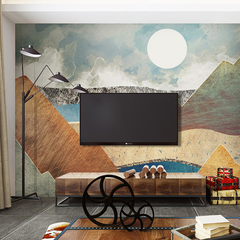 Full Nostalgic Mural Wallpaper for Guest Room with Sunrise and Mountain, Personalized Size Available Clearhalo 'Wall Decor' 'Wall Mural' 918723