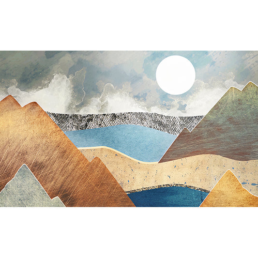 Full Nostalgic Mural Wallpaper for Guest Room with Sunrise and Mountain, Personalized Size Available Clearhalo 'Wall Decor' 'Wall Mural' 918725