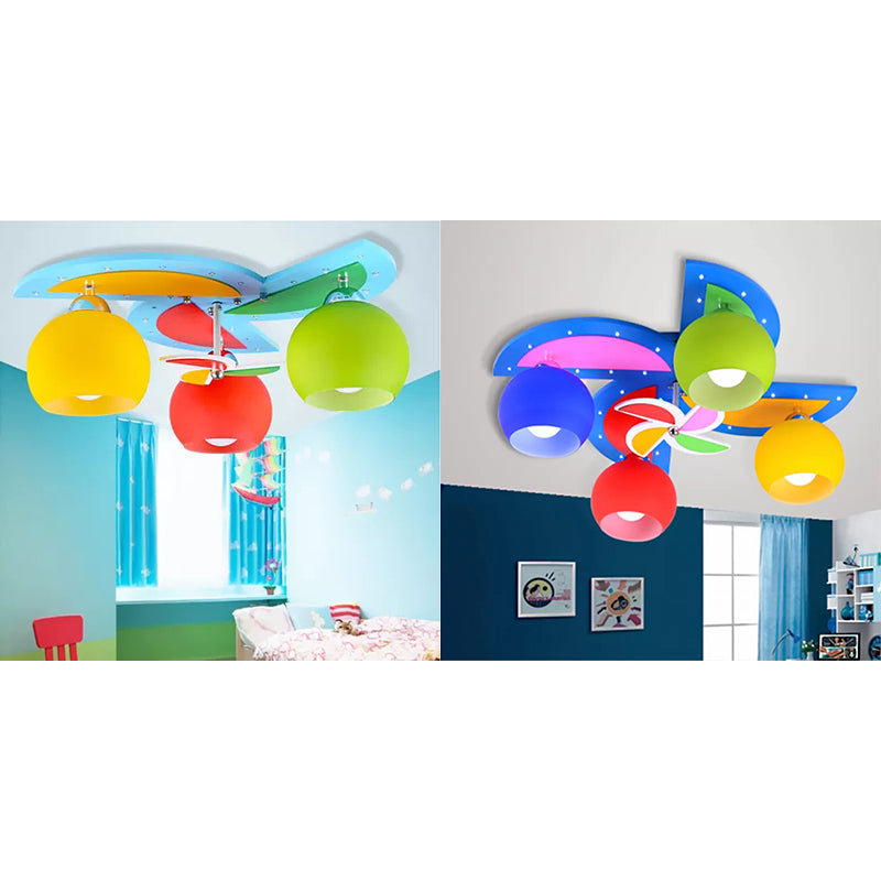 Cartoon Toy Windmill Ceiling Mount Light Wood Ceiling Lamp with Globe Shade for Kindergarten Clearhalo 'Ceiling Lights' 'Close To Ceiling Lights' 'Close to ceiling' 'Flush mount' Lighting' 91886