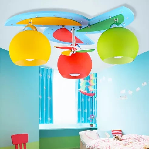 Cartoon Toy Windmill Ceiling Mount Light Wood Ceiling Lamp with Globe Shade for Kindergarten Clearhalo 'Ceiling Lights' 'Close To Ceiling Lights' 'Close to ceiling' 'Flush mount' Lighting' 91888