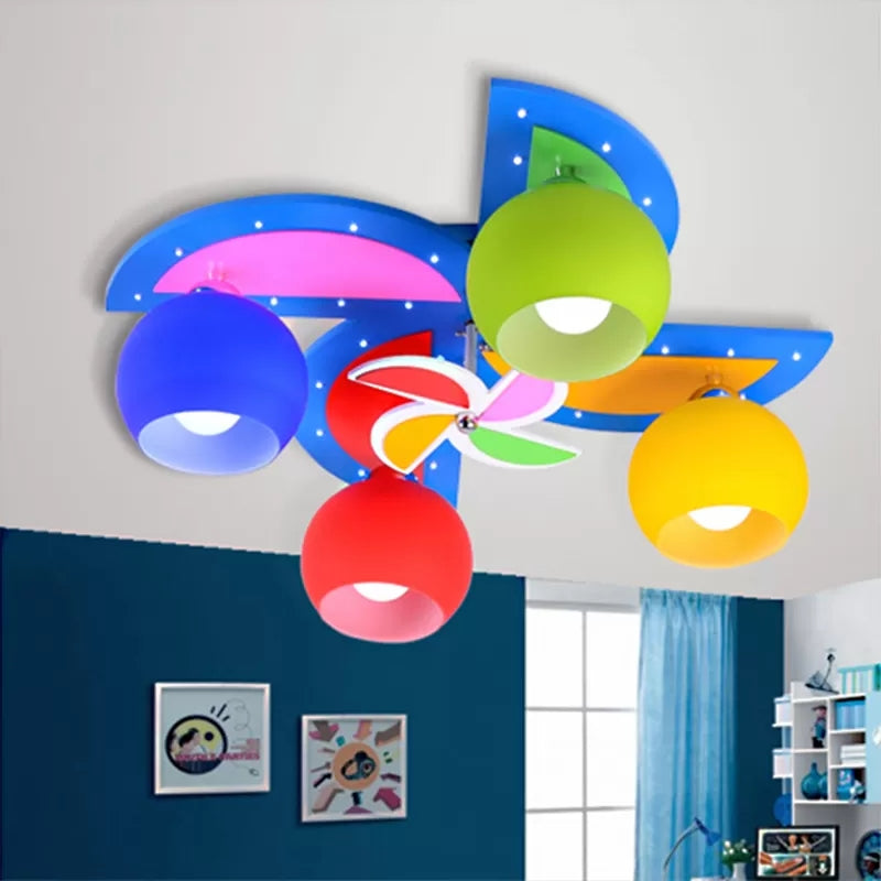 Cartoon Toy Windmill Ceiling Mount Light Wood Ceiling Lamp with Globe Shade for Kindergarten Clearhalo 'Ceiling Lights' 'Close To Ceiling Lights' 'Close to ceiling' 'Flush mount' Lighting' 91892