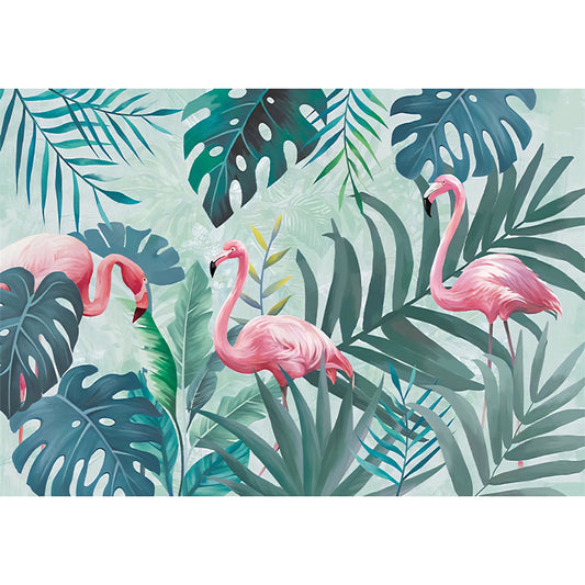 Green Flamingo and Jungle Mural Wallpaper Stain-Resistant Wall Covering for Gallery and Coffee Shop Clearhalo 'Wall Decor' 'Wall Mural' 918951