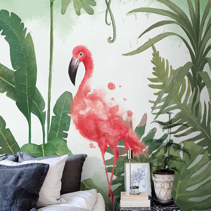 Illustration Style Flamingo Mural Wallpaper Full Size Wall Art for Guest Room， Customized Size Available Clearhalo 'Wall Decor' 'Wall Mural' 918967