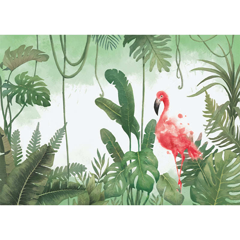 Illustration Style Flamingo Mural Wallpaper Full Size Wall Art for Guest Room， Customized Size Available Clearhalo 'Wall Decor' 'Wall Mural' 918969