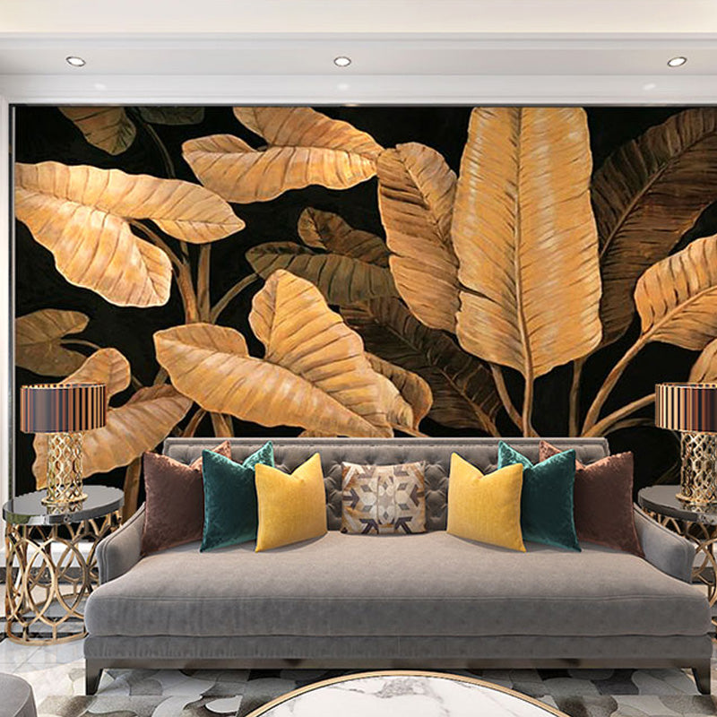 Warm Yellow Banana Leaf Mural Wallpaper for Home Decoration, Non-Woven Material Clearhalo 'Wall Decor' 'Wall Mural' 918977