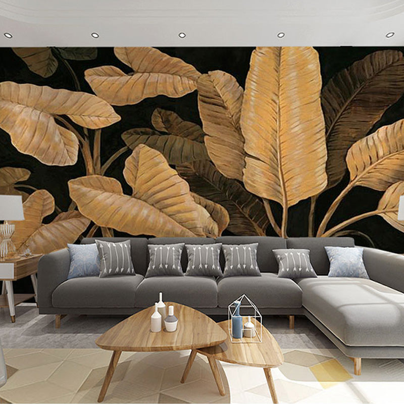 Warm Yellow Banana Leaf Mural Wallpaper for Home Decoration, Non-Woven Material Clearhalo 'Wall Decor' 'Wall Mural' 918978