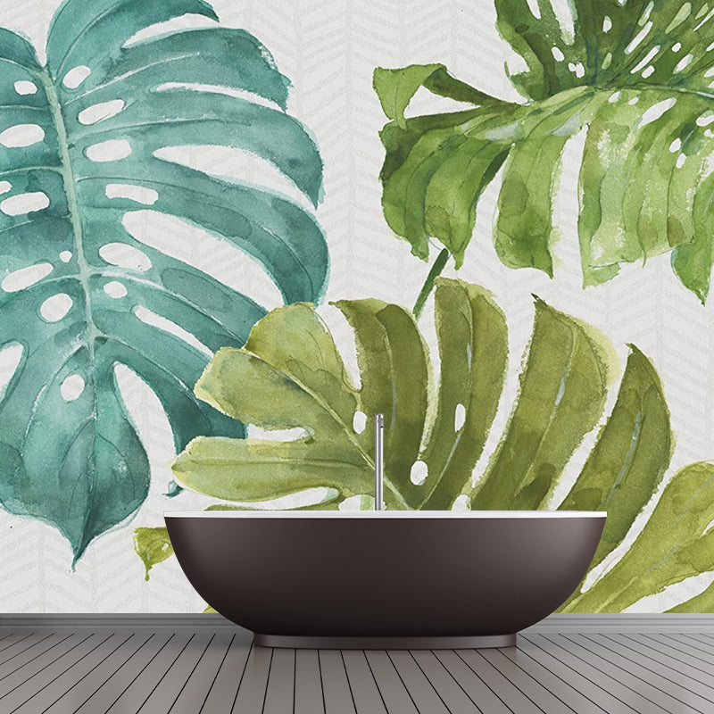 Whole Tropical Leaf Mural Wallpaper for Guest Room Green Plant Wall Covering in Green for Decor Clearhalo 'Wall Decor' 'Wall Mural' 919012