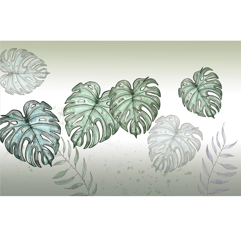 Giant Illustration Nordic Mural Wallpaper for Decoration with Leaf and Forest in Pastel Green Clearhalo 'Wall Decor' 'Wall Mural' 919018