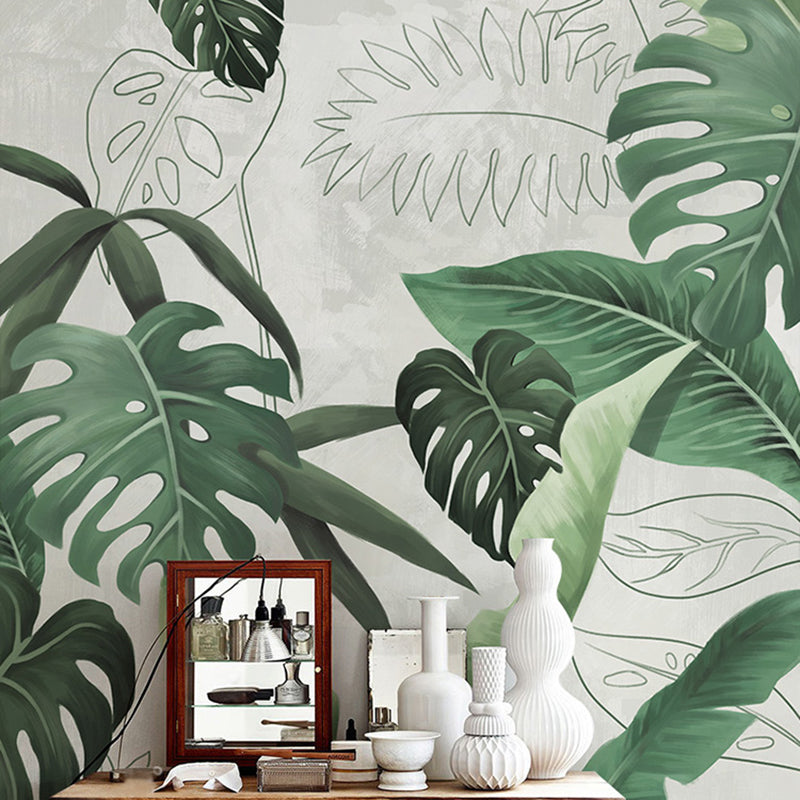 Decorative Tropical Leaf Mural Wallpaper Non-Woven Minimalist Wall Art for Bedroom Clearhalo 'Wall Decor' 'Wall Mural' 919055