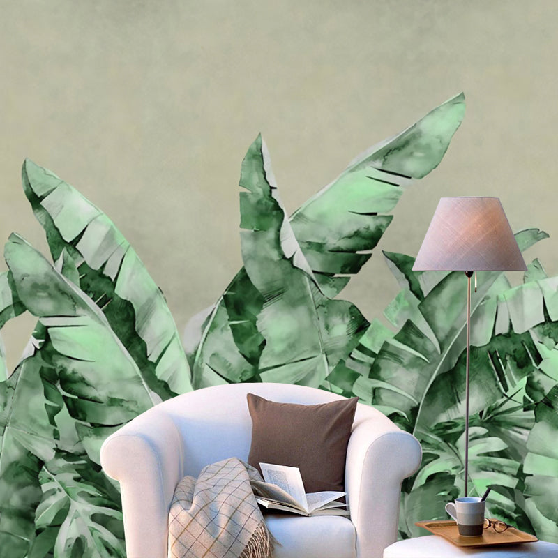 Green Contemporary Mural Wallpaper Full Size Banana Leaf Wall Decor for Commercial Use Green Clearhalo 'Wall Decor' 'Wall Mural' 919100