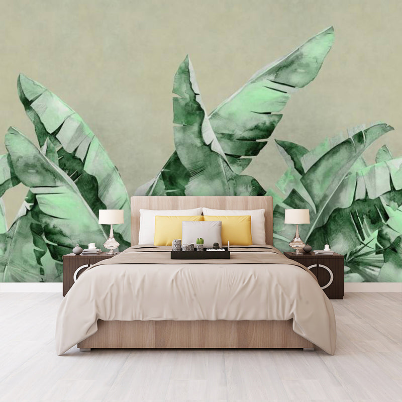 Green Contemporary Mural Wallpaper Full Size Banana Leaf Wall Decor for Commercial Use Clearhalo 'Wall Decor' 'Wall Mural' 919102