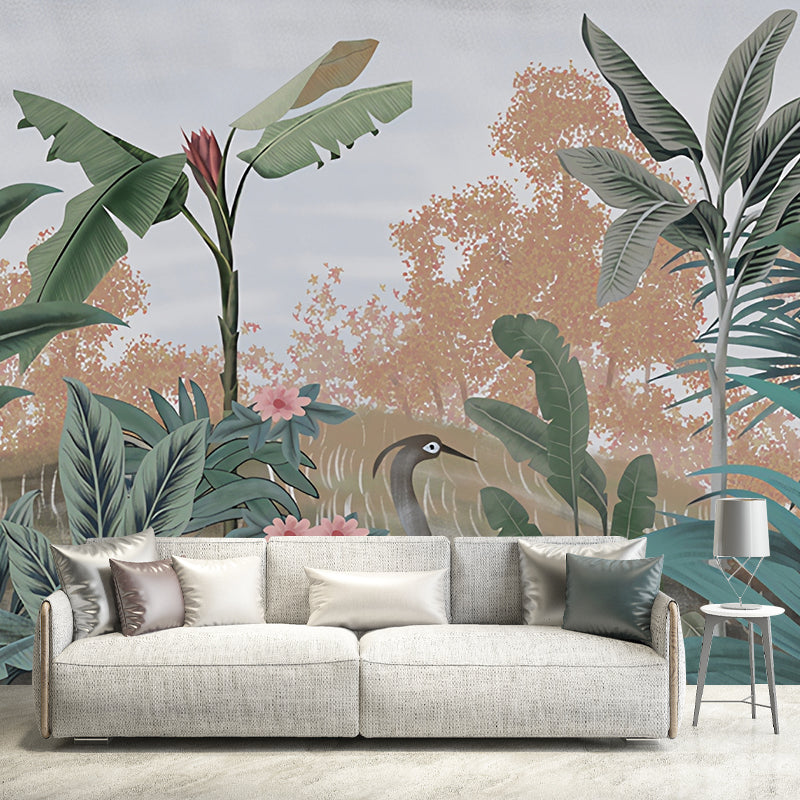 Tropical Botanical Leaf Wall Covering in Green Living Room Mural Wallpaper, Custom-Made Clearhalo 'Wall Decor' 'Wall Mural' 919294