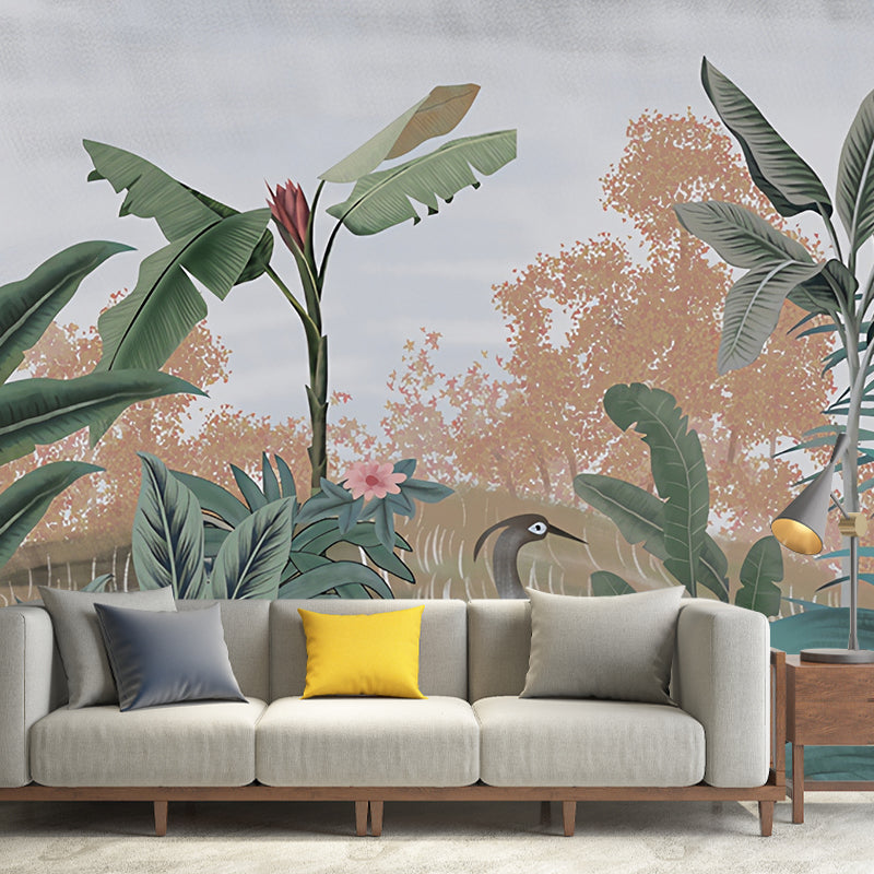 Tropical Botanical Leaf Wall Covering in Green Living Room Mural Wallpaper, Custom-Made Clearhalo 'Wall Decor' 'Wall Mural' 919295