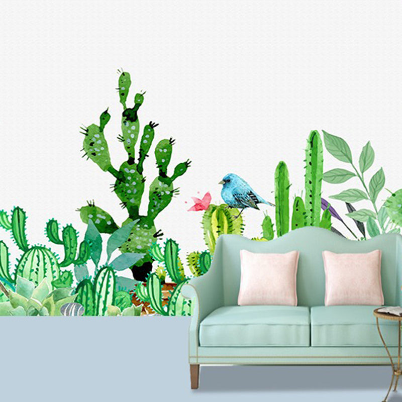 Extra Large Cactus Mural Wallpaper Novelty Unusual Illustration Style Wall Art in Green Green Clearhalo 'Wall Decor' 'Wall Mural' 919311