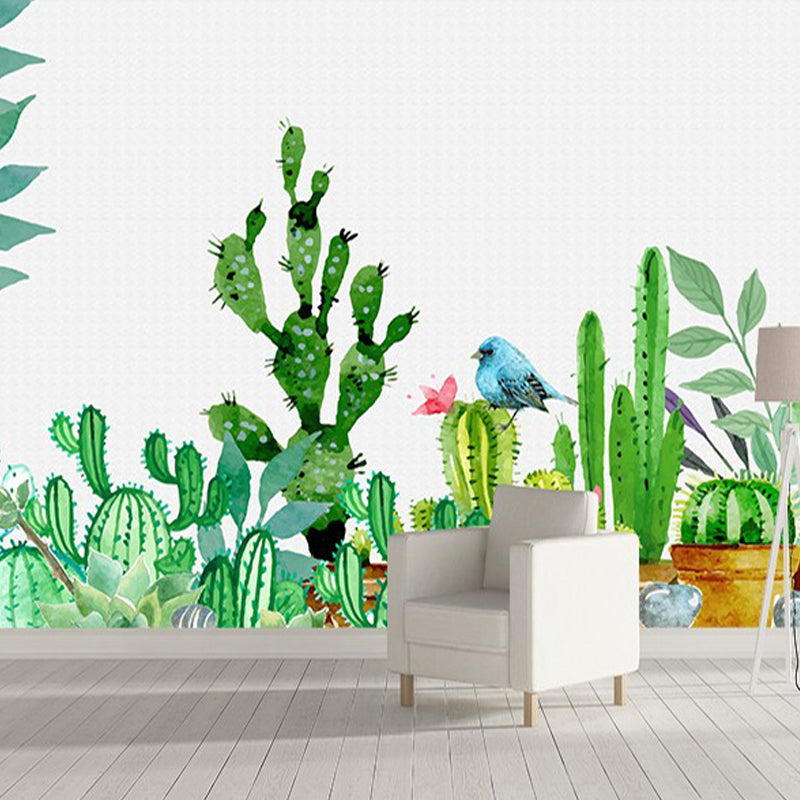 Extra Large Cactus Mural Wallpaper Novelty Unusual Illustration Style Wall Art in Green Clearhalo 'Wall Decor' 'Wall Mural' 919312